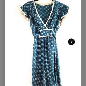 Betsey Johnson Teal Blue Polka Dot Silk Dress